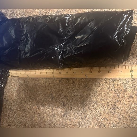 Mono B Faux Leather Jacket Size Large Black Puffer High Neckline Removable Hood - Picture 13 of 13